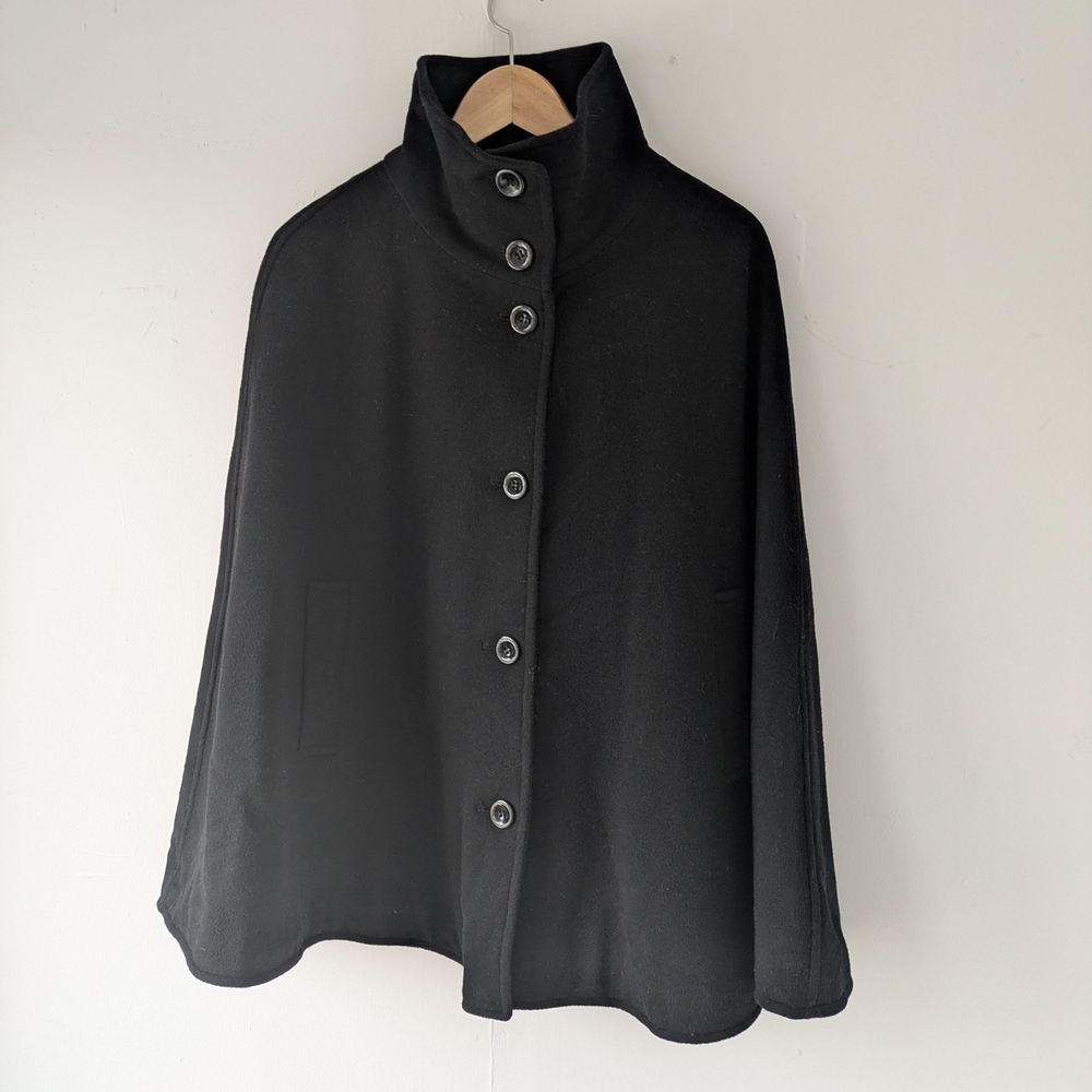Anne Fontaine Black Wool Blend Lined Button Front Poncho Jacket Size 36